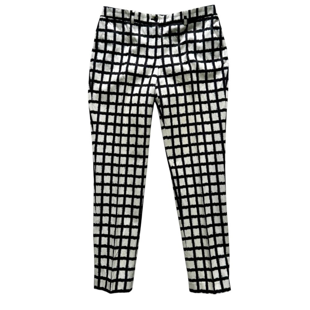 MICHAEL KORS | Black & Ivory Silk Blend Window Pane Straight Leg Pants Sz 10